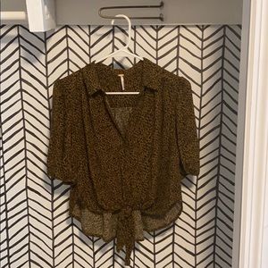Free People Animal Print Cropped Blouse